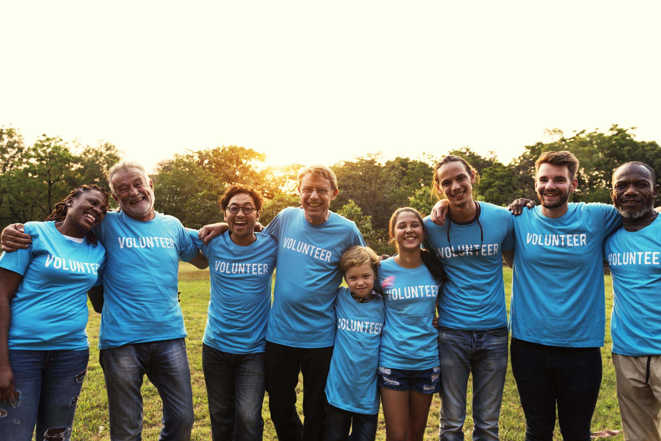 Voluteer group of people for charity donation in the park